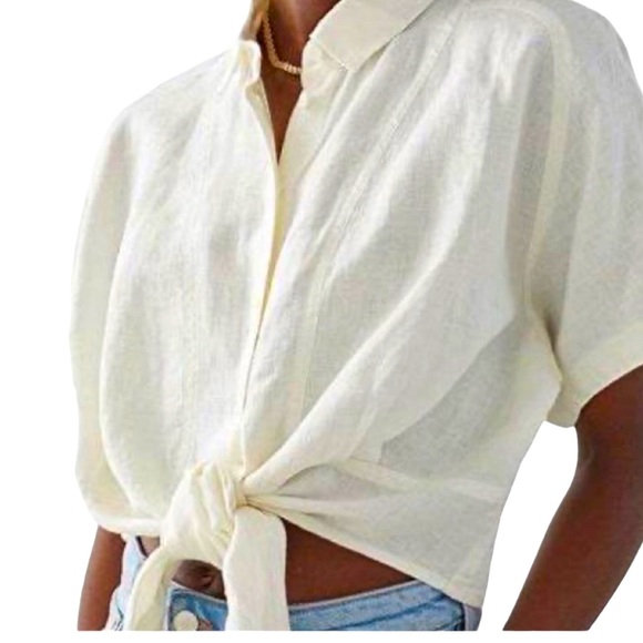 & Other Stories Tops - & Other Stories linen short sleeve front tie shirt size 0